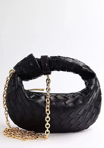 Dina Small Knotted Intrecciato Leather Tote Chain Black