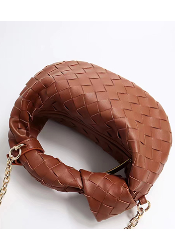 Dina Small Knotted Intrecciato Leather Tote Chain Brown
