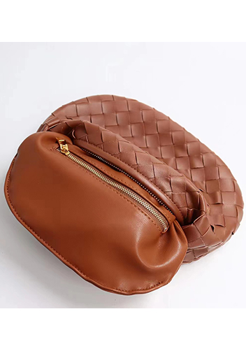 Dina Small Knotted Intrecciato Leather Tote Chain Brown