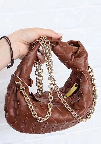 Dina Small Knotted Intrecciato Leather Tote Chain Brown