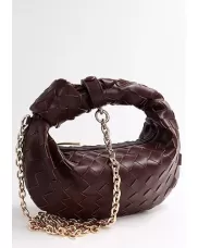 Dina Small Knotted Intrecciato Leather Tote Chain Chocolate