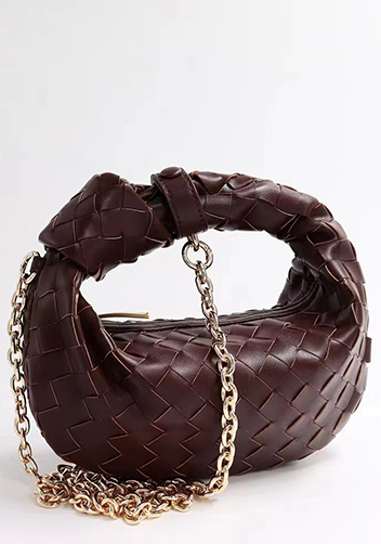 Dina Small Knotted Intrecciato Leather Tote Chain Chocolate