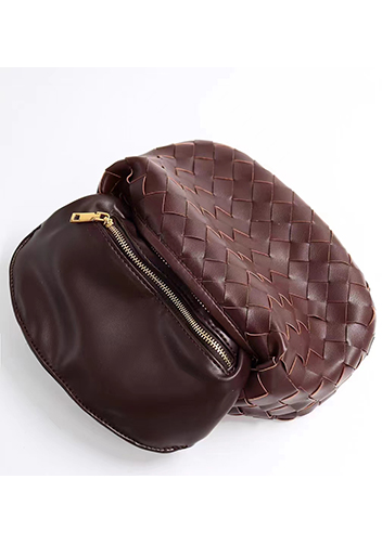 Dina Small Knotted Intrecciato Leather Tote Chain Chocolate