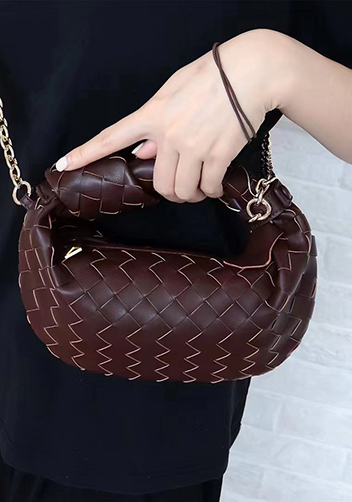 Dina Small Knotted Intrecciato Leather Tote Chain Chocolate