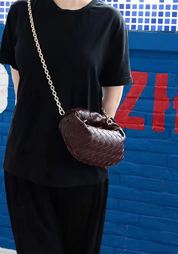 Dina Small Knotted Intrecciato Leather Tote Chain Chocolate