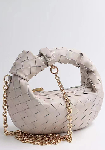 Dina Small Knotted Intrecciato Leather Tote Chain Cream