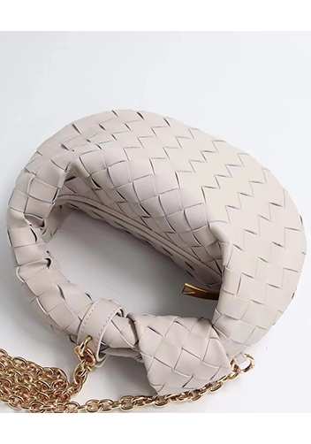 Dina Small Knotted Intrecciato Leather Tote Chain Cream