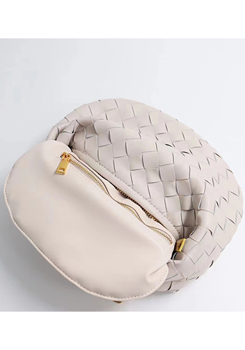 Dina Small Knotted Intrecciato Leather Tote Chain Cream