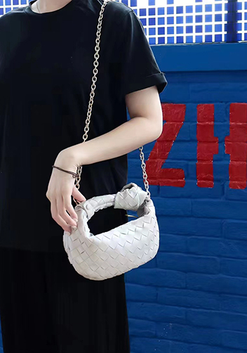 Dina Small Knotted Intrecciato Leather Tote Chain Cream