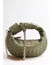 Dina Small Knotted Intrecciato Leather Tote Chain Green