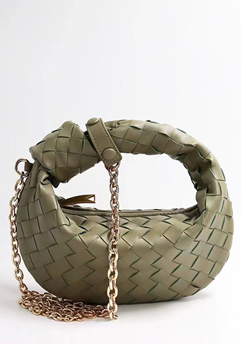 Dina Small Knotted Intrecciato Leather Tote Chain Green