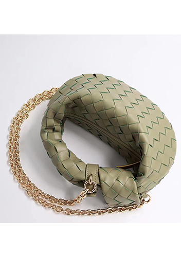 Dina Small Knotted Intrecciato Leather Tote Chain Green