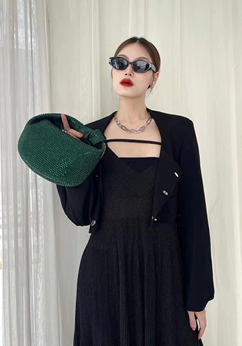 Dina Small Knotted Rhinestone Designs Tote Green