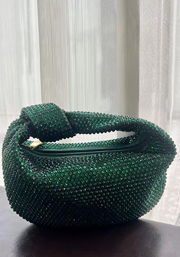 Dina Small Knotted Rhinestone Designs Tote Green