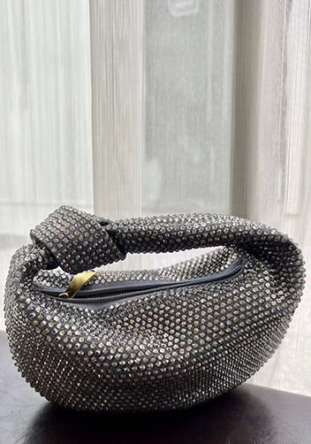Dina Small Knotted Rhinestone Designs Tote Grey