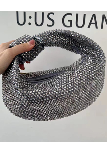 Dina Small Knotted Rhinestone Designs Tote Grey