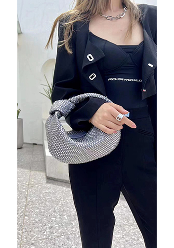 Dina Small Knotted Rhinestone Designs Tote Grey
