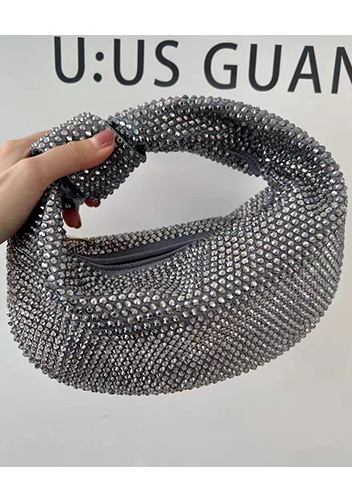 Dina Small Knotted Rhinestone Designs Tote Grey