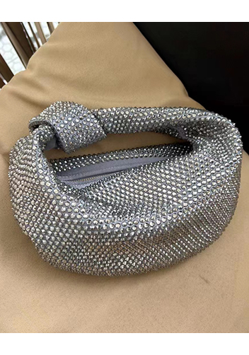 Dina Small Knotted Rhinestone Designs Tote Grey