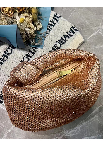 Dina Small Knotted Rhinestone Designs Tote Champagne