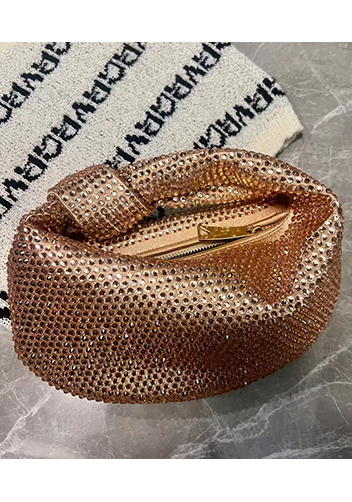 Dina Small Knotted Rhinestone Designs Tote Champagne
