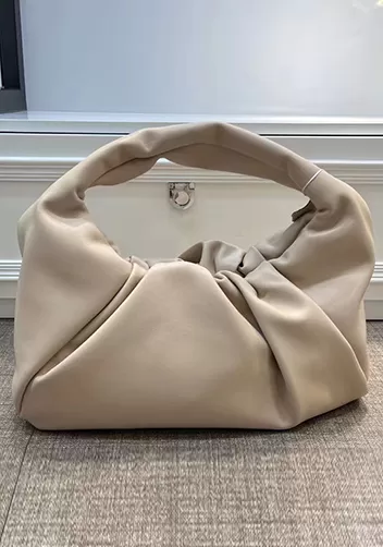 Dina Leather Shoulder Hobo Bag Beige