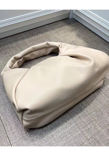 Dina Leather Shoulder Hobo Bag Beige