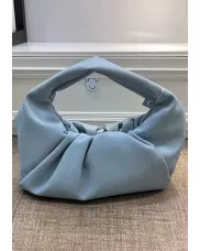 Dina Leather Shoulder Hobo Bag Blue
