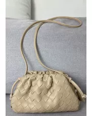 Dina Woven Leather Clutch Shoulder Small Bag Beige