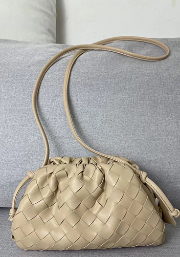 Dina Woven Leather Clutch Shoulder Small Bag Beige