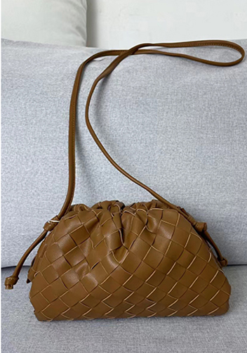 Dina Woven Leather Clutch Shoulder Small Bag Brown