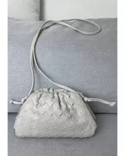 Dina Woven Leather Clutch Shoulder Small Bag Cream