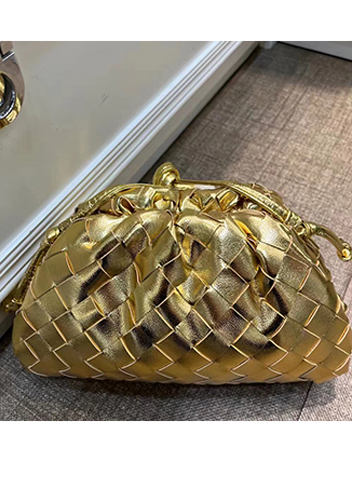 Dina Woven Leather Clutch Shoulder Small Bag Gold