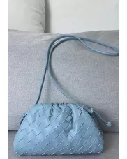 Dina Woven Leather Clutch Shoulder Small Bag Light Blue