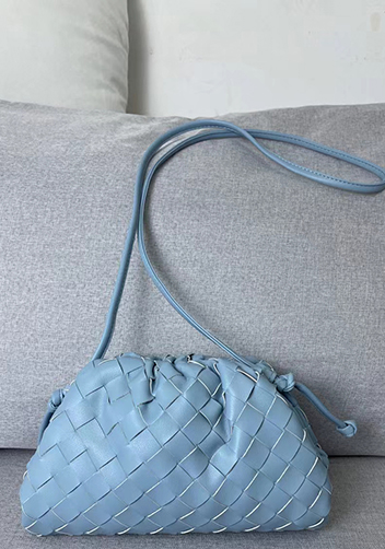Dina Woven Leather Clutch Shoulder Small Bag Light Blue