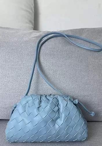 Dina Woven Leather Clutch Shoulder Small Bag Light Blue