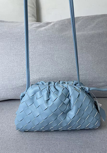 Dina Woven Leather Clutch Shoulder Small Bag Light Blue