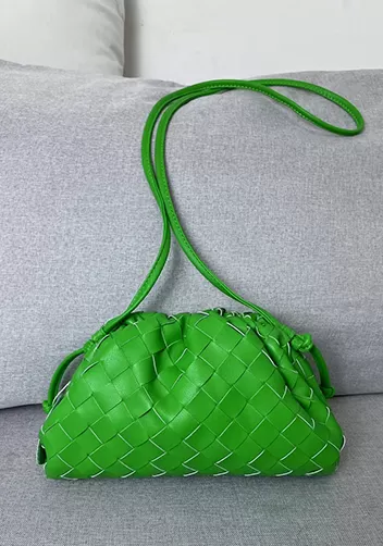 Dina Woven Leather Clutch Shoulder Small Bag Parakeet Green