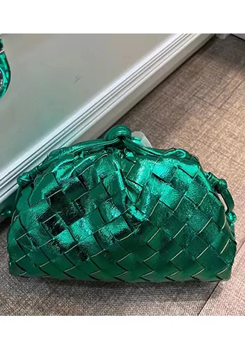 Dina Woven Leather Clutch Shoulder Small Bag Shining Green