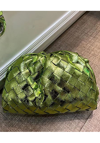 Dina Woven Leather Clutch Shoulder Small Bag Shining Kiwi Green