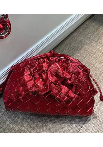 Dina Woven Leather Clutch Shoulder Small Bag Shining Red