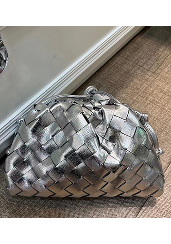 Dina Woven Leather Clutch Shoulder Small Bag Sliver