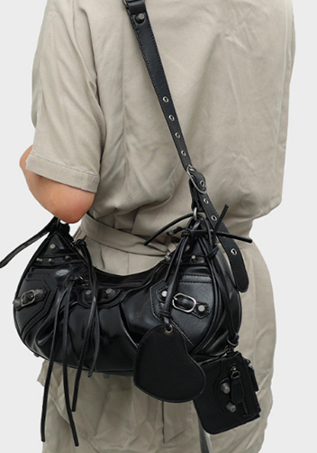 The Route 66 Small Faux Leather Shoulder Bag Black