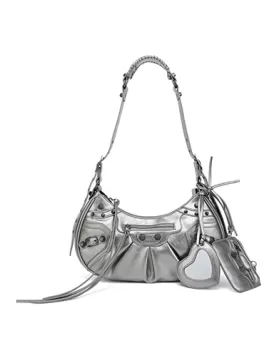 The Route 66 Small Faux Leather Shoulder Bag Sliver Grey