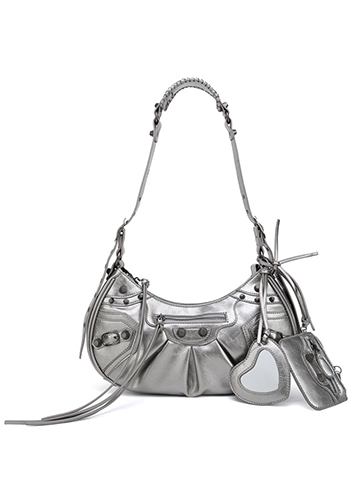 The Route 66 Small Faux Leather Shoulder Bag Sliver Grey