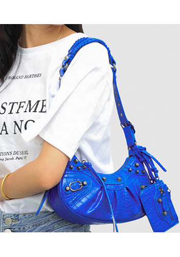 The Route 66 XS Croc Effect Faux Leather Shoulder Bag Electric Blue
