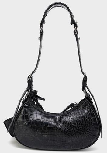 The Route 66 XS Croc Effect Faux Leather Shoulder Bag Black