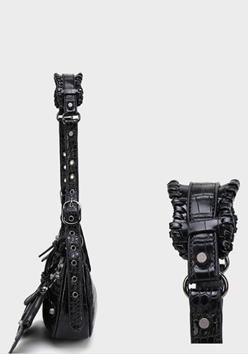 The Route 66 XS Croc Effect Faux Leather Shoulder Bag Black