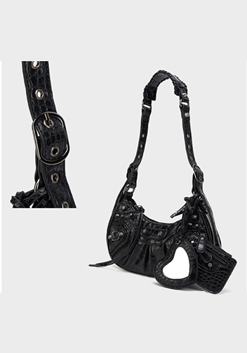 The Route 66 XS Croc Effect Faux Leather Shoulder Bag Black