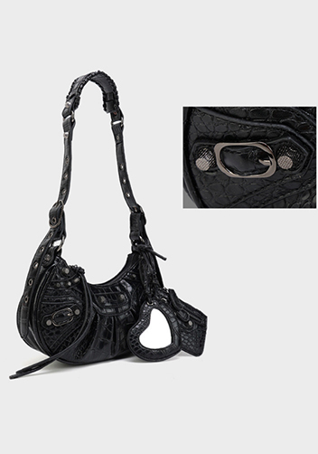 The Route 66 XS Croc Effect Faux Leather Shoulder Bag Black